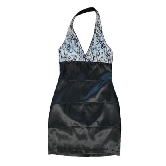Women’s City Studio Halter Satin Lace Mini Dress Vintage Y2K 2000s Black - Picture 5 of 15